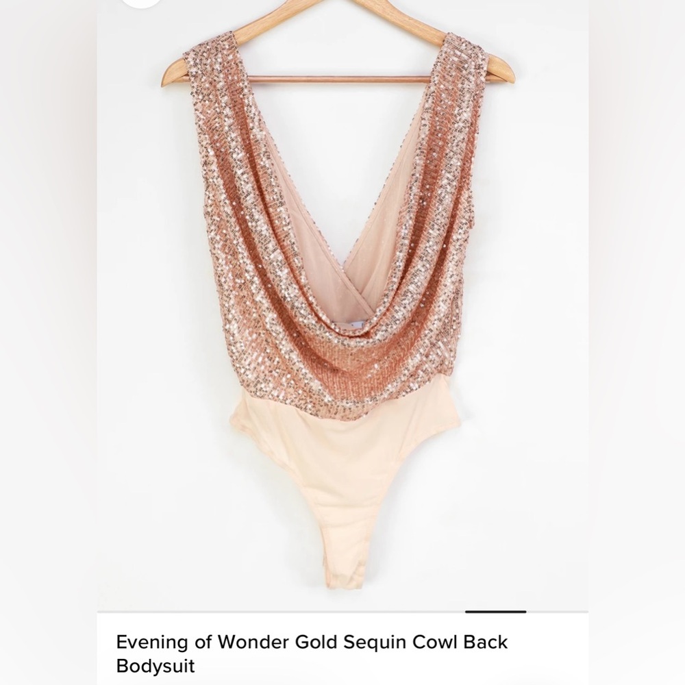 Evening of Wonder Gold Sequin Cowl Back Bodysuit NWT